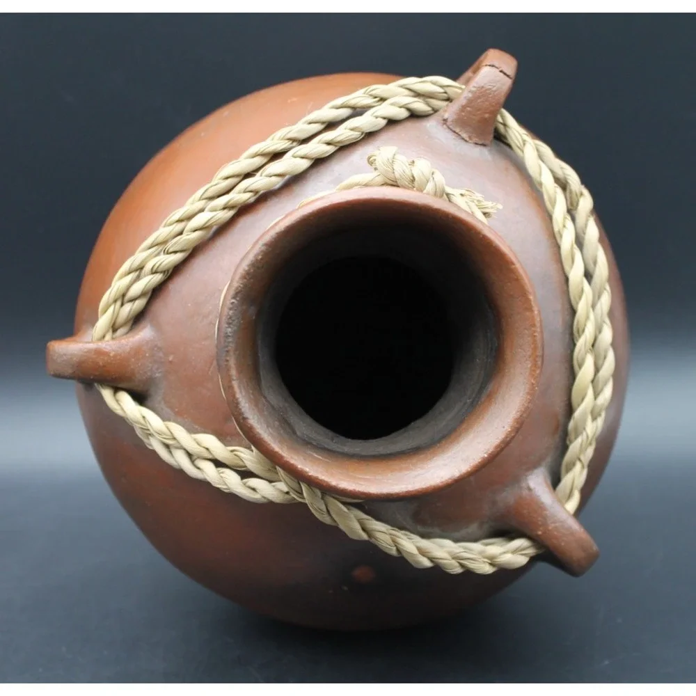 Vintage Handcrafted Earthenware Pottery Olla Vase Rustic Folk Art Vessel Brown
